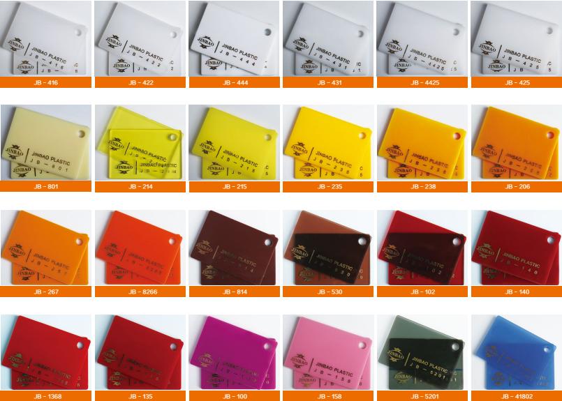 JINBAO® Color Chart of Cast & Extruded Acrylic Sheet 1